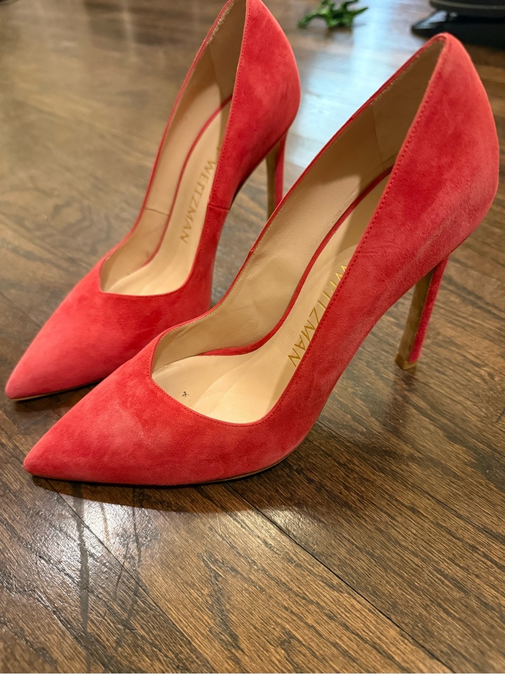 Stuart Weitzman Vibrant Red Suede Pointed-Toe Stiletto